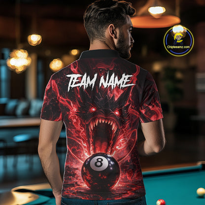 Dragon 3D Pool 8 Ball Men's Billiard Shirt Custom Red Flaming Billiard Team League Attire NYN2546