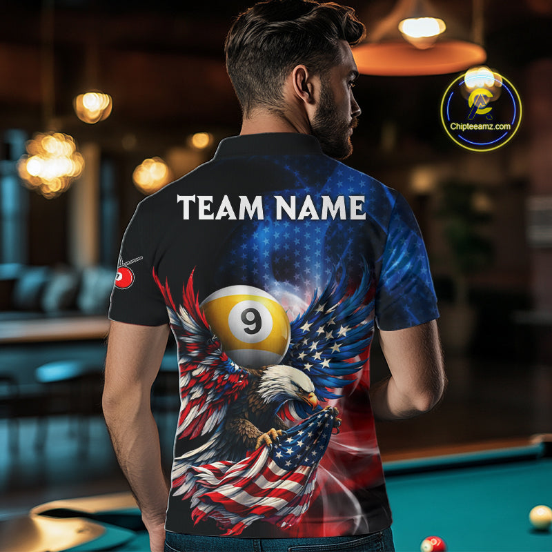 US Flag Eagle Pool 8 Ball & 9 Ball Men's Billiard Shirt Custom Freedom Patriotic Billiard Attire NYN2548
