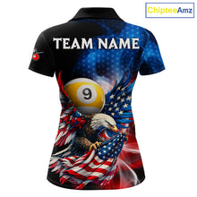 Load image into Gallery viewer, US Flag Eagle Pool 8 Ball &amp; 9 Ball Women's Billiard Shirt Custom Freedom Patriotic Billiard Attire NYN2548