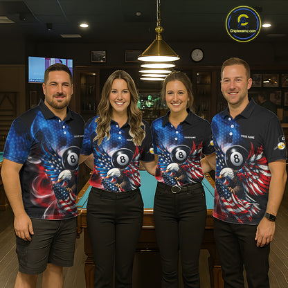 US Flag Eagle Pool 8 Ball & 9 Ball Men's Billiard Shirt Custom Freedom Patriotic Billiard Attire NYN2548
