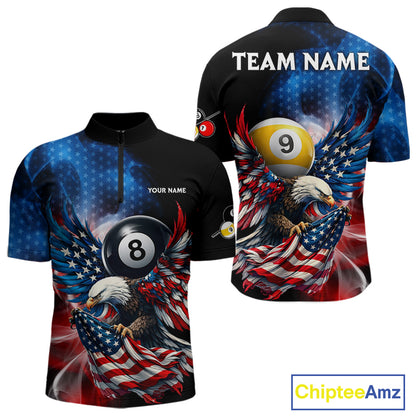 US Flag Eagle Pool 8 Ball & 9 Ball Men's Billiard Shirt Custom Freedom Patriotic Billiard Attire NYN2548