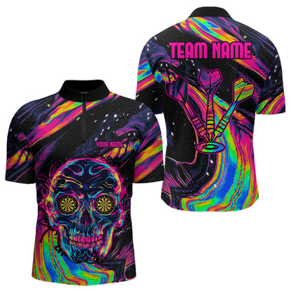 Colorful Psychedelic Skull Custom Dart Shirts For Men, Dart Team Jerseys NYN0020