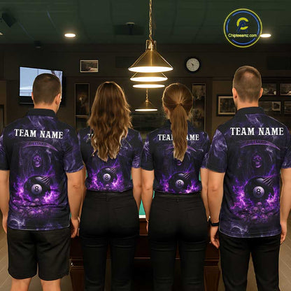Purple Grim Reaper Billiard Shirts For Men Custom Smoke Skull Flame League Billiard Jerseys NYN2919