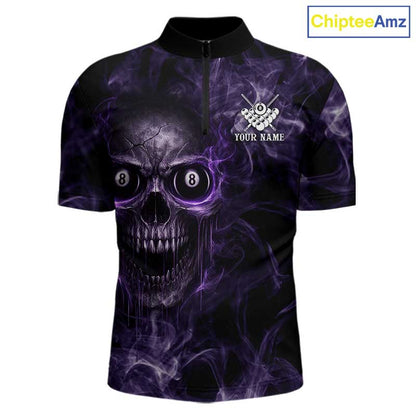 Purple Grim Reaper Billiard Shirts For Men Custom Smoke Skull Flame League Billiard Jerseys NYN2919