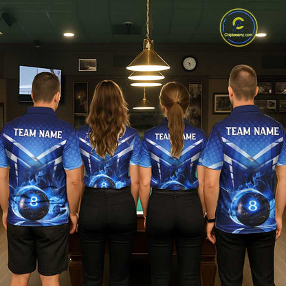 Personalized Blue & Silver Billiard 3D Shirts For Men Ball 8 Flame Billiard Jerseys For Gifts NYN2923