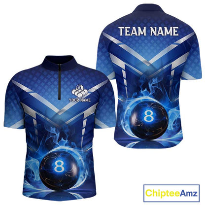 Personalized Blue & Silver Billiard 3D Shirts For Men Ball 8 Flame Billiard Jerseys For Gifts NYN2923