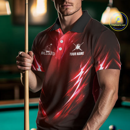 Black And Red 8 Ball Pool Billiard Shirts For Men Custom Lightning Pool Team Billiard Jersey NYN2925