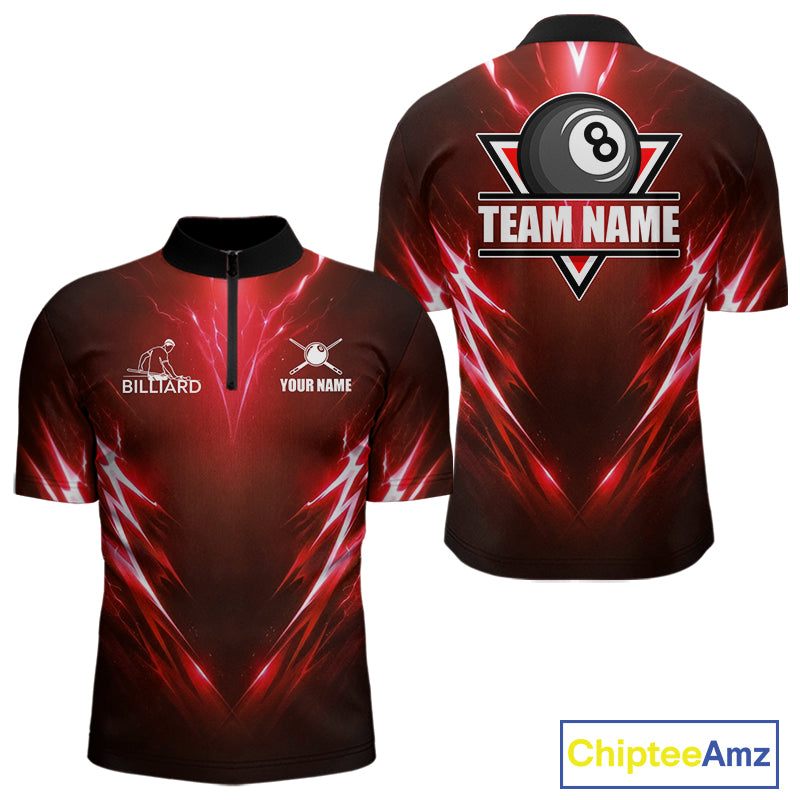 Black And Red 8 Ball Pool Billiard Shirts For Men Custom Lightning Pool Team Billiard Jersey NYN2925