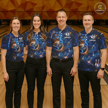Load image into Gallery viewer, Custom Galaxy Blue Funny Cat Bowling Team Shirt Bowling Jersey Polo &amp; 1/4 Zip Bowling Unisex For Women NYN3123