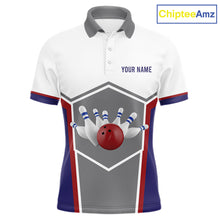 Load image into Gallery viewer, Red, Blue And Gray Bowling Pin Jerseys For Men Custom Bowling Polo 1/4-Zip Shirt, Gift For Bowlers NYN3125