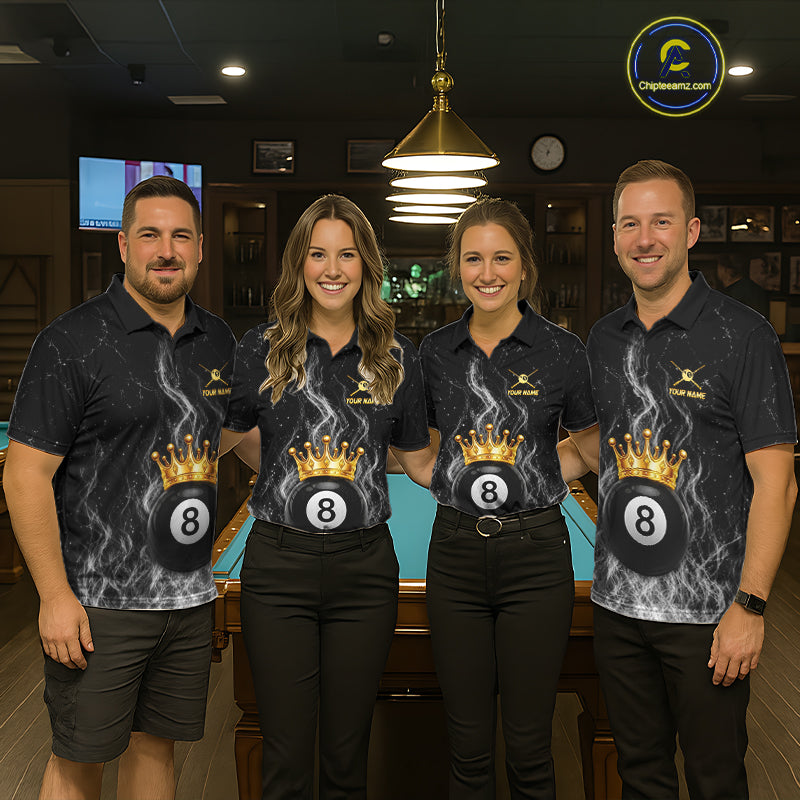 Personalized Gold Crown 8 Ball Women Billiard Pool Shirts Custom Fire Flame Billiard Jersey | White NYN3310