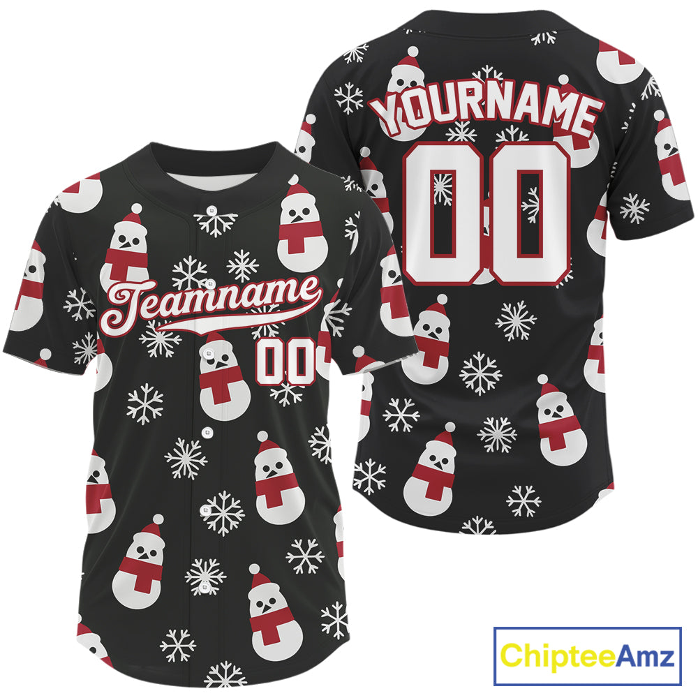 Custom Black And White Snowflake Christmas Men Baseball Jerseys Xmas Baseball Shirt NYN1191