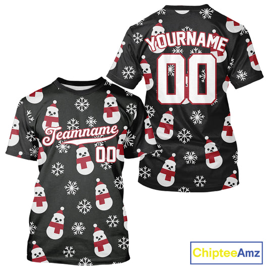 Custom Black And White Snowflake Christmas Men Baseball T-Shirt Xmas Baseball Shirt NYN1191