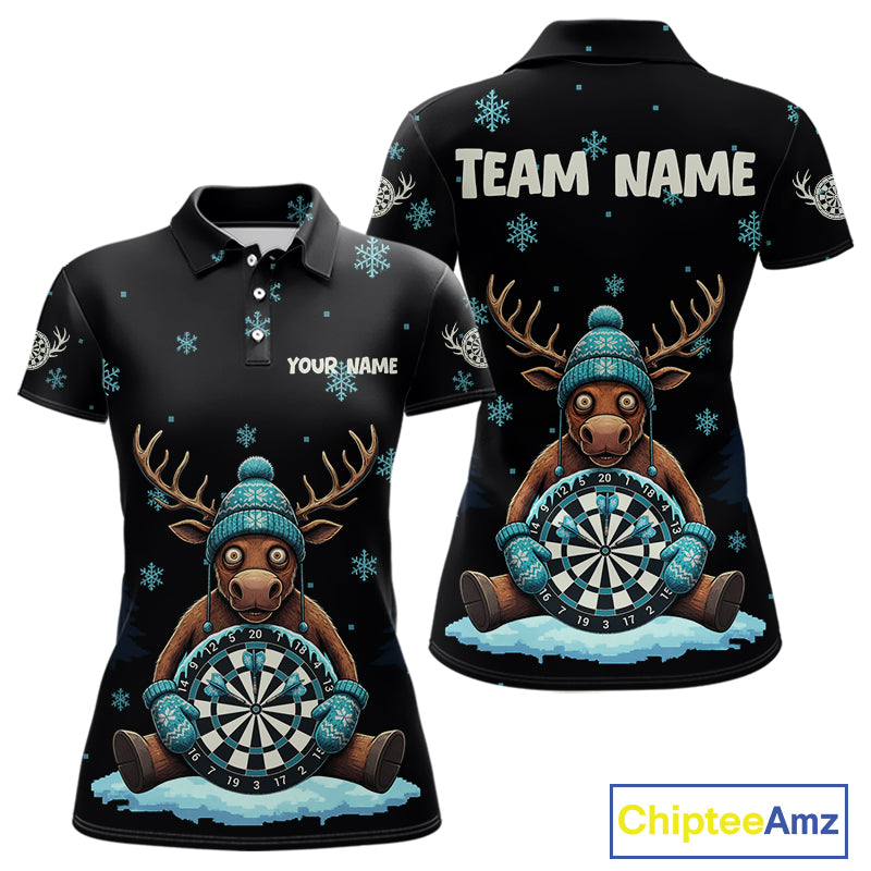 Custom Blue Snowflake Reindeer Ice Dartboard Women Polo Dart Jerseys Dart Gifts NYN2044