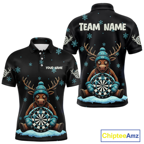 Custom Blue Snowflake Reindeer Ice Dartboard Men Polo Dart Jerseys Dart Gifts NYN2044