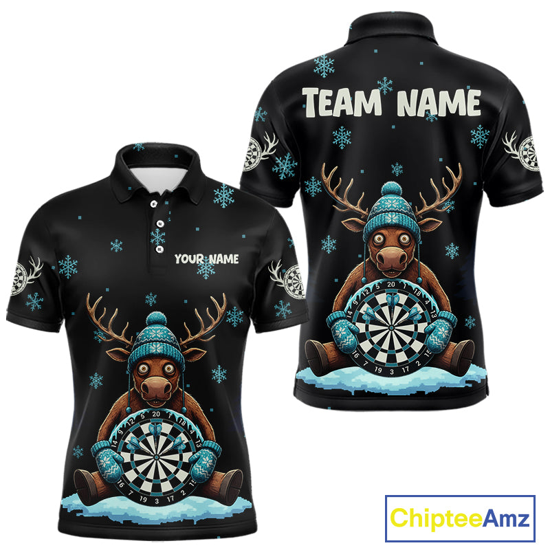 Custom Blue Snowflake Reindeer Ice Dartboard Men Polo Dart Jerseys Dart Gifts NYN2044