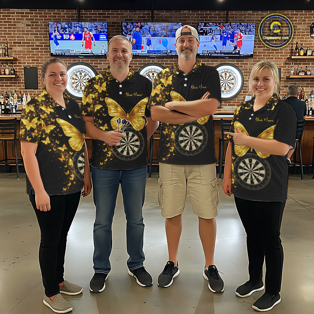 Gold Butterfly 3D Dartboard Custom Men Darts Polo League Shirts Dart Team Jerseys NYN2262