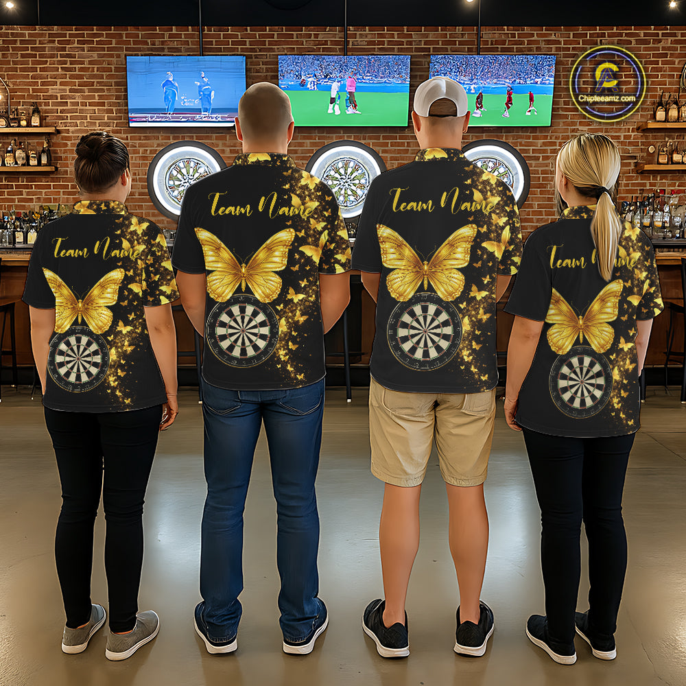 Gold Butterfly 3D Dartboard Custom Men Darts Polo League Shirts Dart Team Jerseys NYN2262