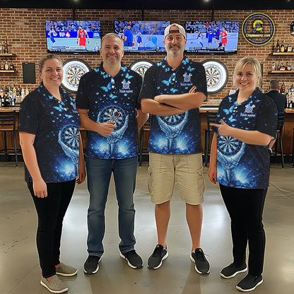 Blue Light Butterflies Skull Dartboard Custom Men Darts Quarter-Zip Shirts Dart League Jerseys NYN2263