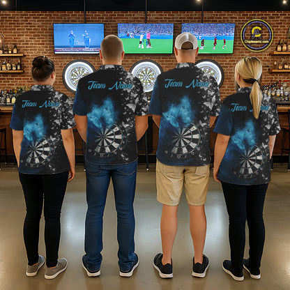 Custom Silver Butterfly Blue Smoking Grunge Dartboard Women Darts Quarter-Zip Shirts Dart Jerseys NYN2266