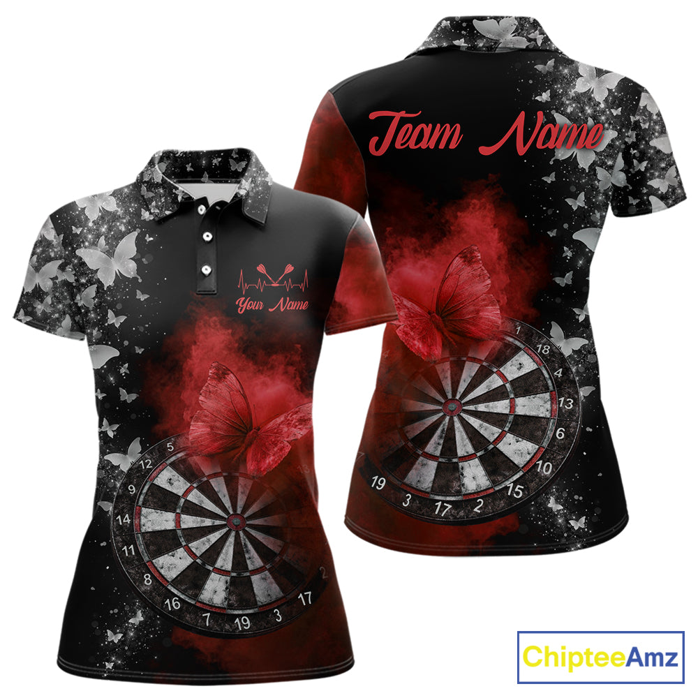 Custom Silver Butterfly Red Smoking Grunge Dartboard Men Darts Polo Shirts Dart Jerseys NYN2267