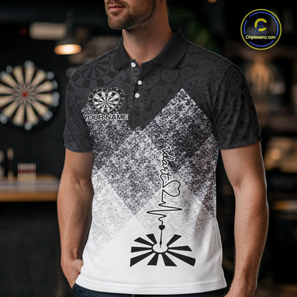 Black White Grunge Heart Dartboard Men Darts Valentine Shirt Custom Dart Polo Couple Gifts NYN2553