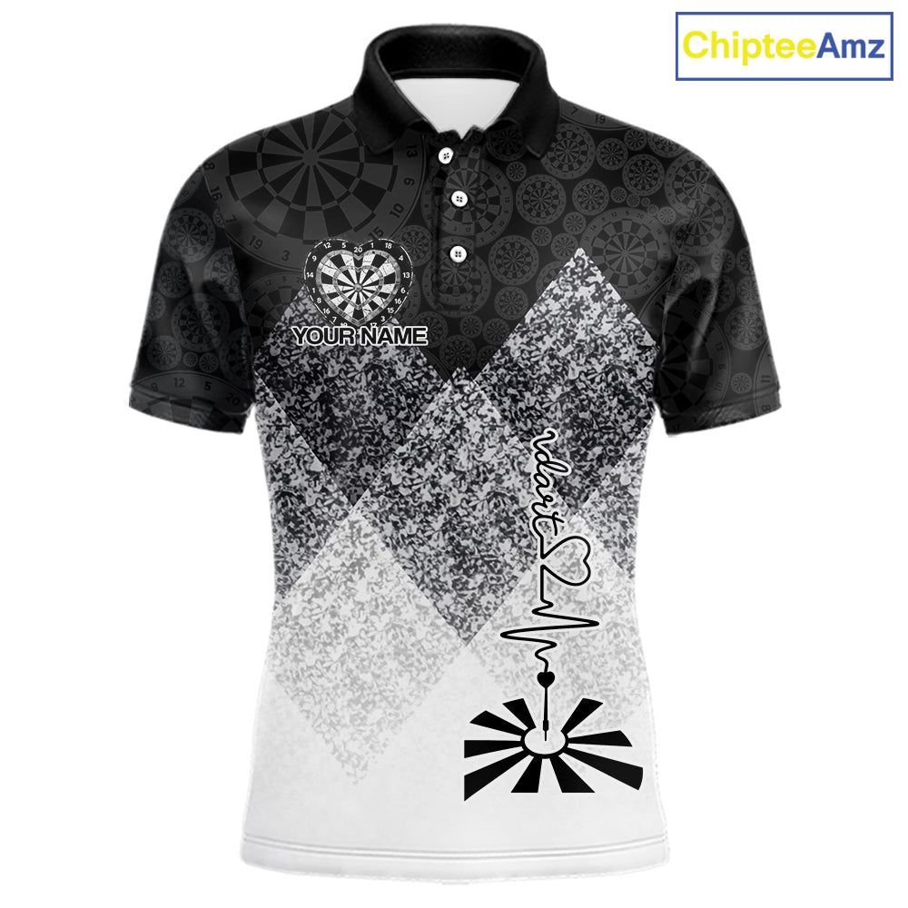 Black White Grunge Heart Dartboard Men Darts Valentine Shirt Custom Dart Polo Couple Gifts NYN2553