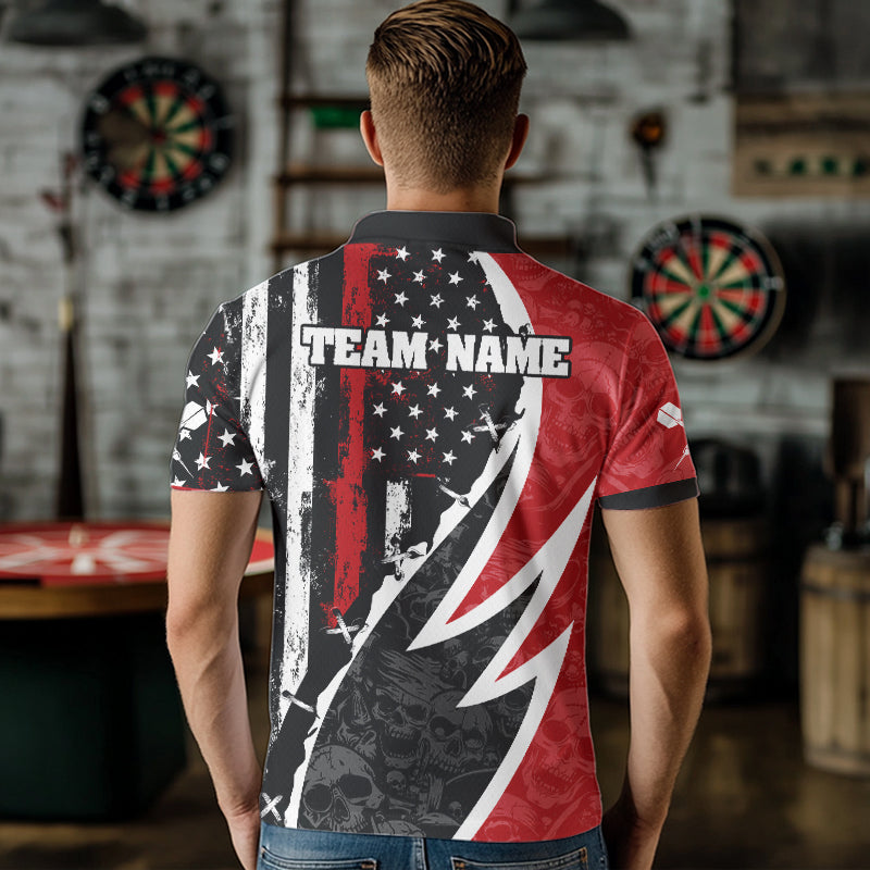 Skulls With Custom American Flag Dart Shirts For Men, Dart Team Jerseys NYN0024