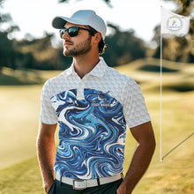 Load image into Gallery viewer, Mens Golf Clothing Blue Fluid Pattern Golf Polo Shirt Custom White Golf Ball Golf Upf Shirts NYN2929