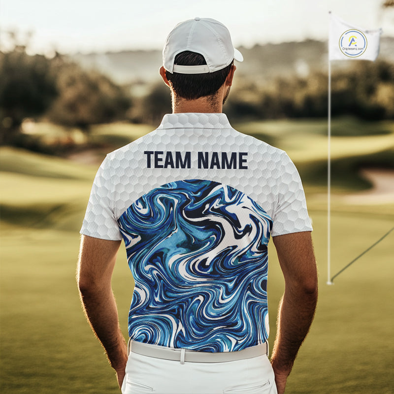 Mens Golf Clothing Blue Fluid Pattern Golf Polo Shirt Custom White Golf Ball Golf Upf Shirts NYN2929