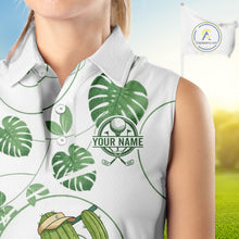Load image into Gallery viewer, Women Green Monstera Pattern Golf Clothing Custom Cactus Golfer Funny Womens Golf Polo Shirt NYN2931
