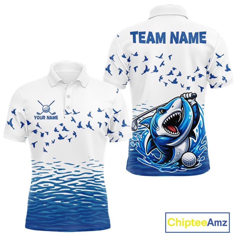 Mens Funny Golf Shirts Waving Pattern Golf Clothing Custom Shark Golf Polo, Best Golf Gifts NYN2934