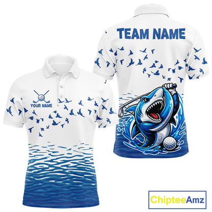 Mens Funny Golf Shirts Waving Pattern Golf Clothing Custom Shark Golf Polo, Best Golf Gifts NYN2934
