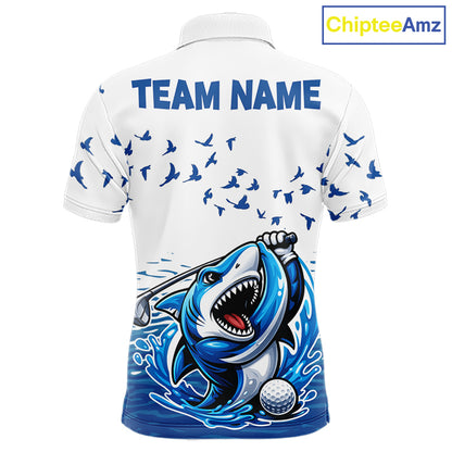 Mens Funny Golf Shirts Waving Pattern Golf Clothing Custom Shark Golf Polo, Best Golf Gifts NYN2934