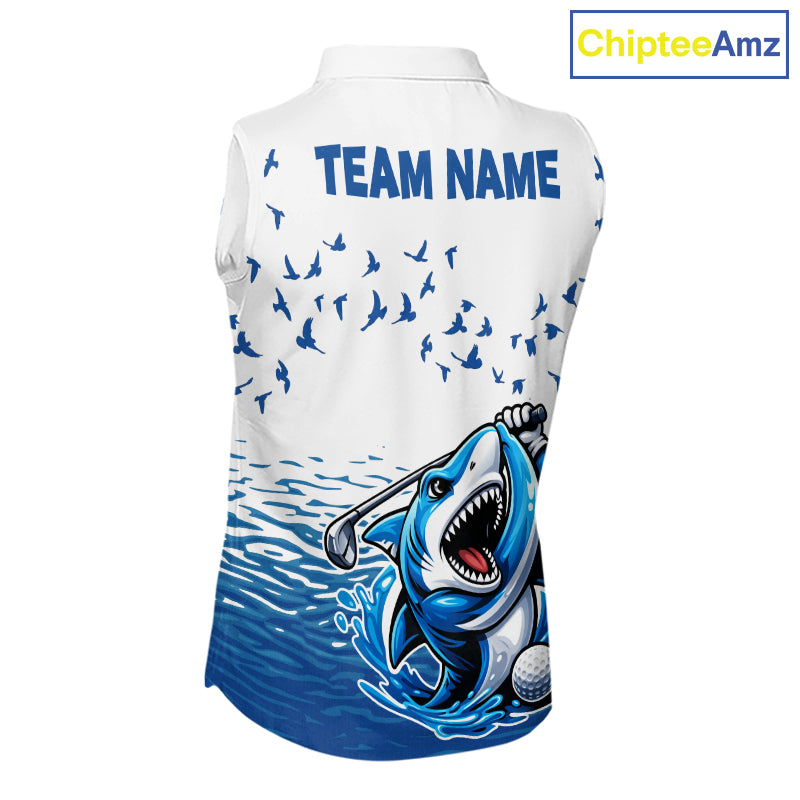 Women Funny Golf Shirts Waving Pattern Sleeveless Golf Clothing Custom Shark Golf Polo, Best Golf Gifts NYN2934
