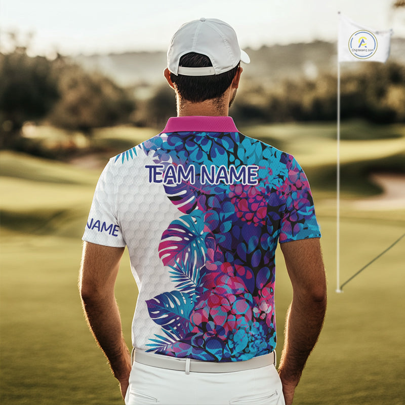 Mens Golf Clothing Monstera Pattern Floral Golf Shirt Custom Men White Golf Polo Best Golf Gifts NYN2936
