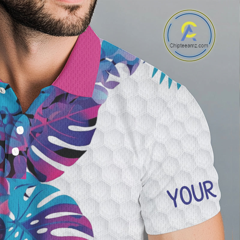 Mens Golf Clothing Monstera Pattern Floral Golf Shirt Custom Men White Golf Polo Best Golf Gifts NYN2936