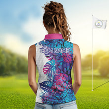 Load image into Gallery viewer, Women Golf Clothing Monstera Pattern Floral Sleeveless Golf Shirt Custom Women White Golf Polo Best Golf Gifts NYN2936