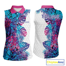 Load image into Gallery viewer, Women Golf Clothing Monstera Pattern Floral Sleeveless Golf Shirt Custom Women White Golf Polo Best Golf Gifts NYN2936