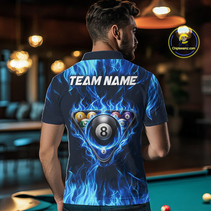 Fire Flame 8 Ball Billiard Shirt For Men Custom Blue Flames Pool Billiard Rack Team Shirt NYN3137