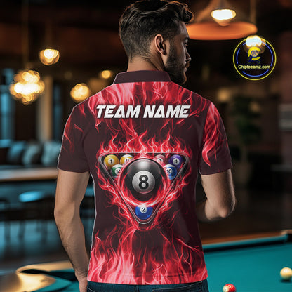 Fire Flame 8 Ball Billiard Shirt For Men Custom Red Flames Pool Billiard Rack Team Shirt NYN3138