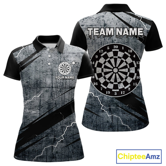 Grey Grunge Dartboard Darts Team Shirt - Custom Name - Women's Darts Jersey NYN0354
