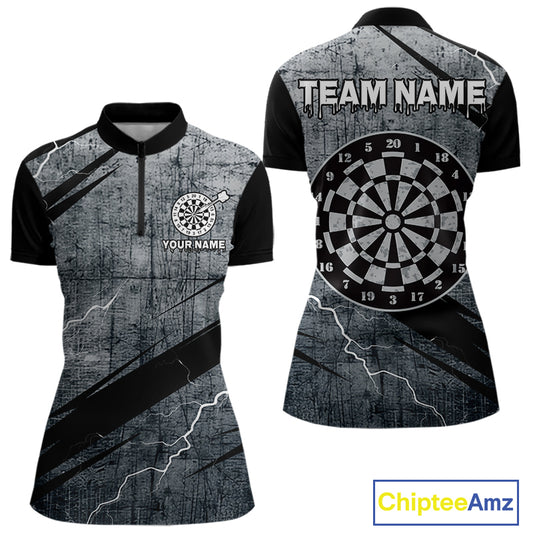 Grey Grunge Dartboard Darts Team Shirt - Custom Name - Women's Darts Jersey NYN0354