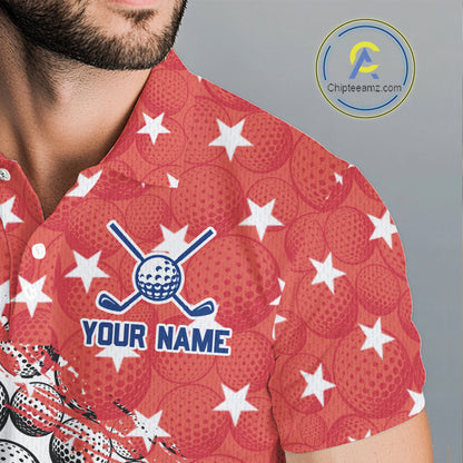 Red And Blue Grunge Golf Apparel Patriotic Mens Golf Polo Shirts, Golf Team Outfits NYN3321