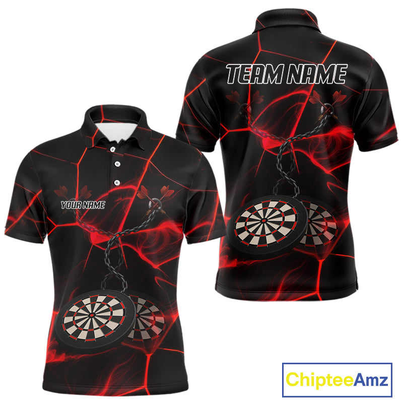 Flame Dartboard & Chains Darts Shirt For Men - Custom Name & Team Jersey | Opt1 - Red NYN0625