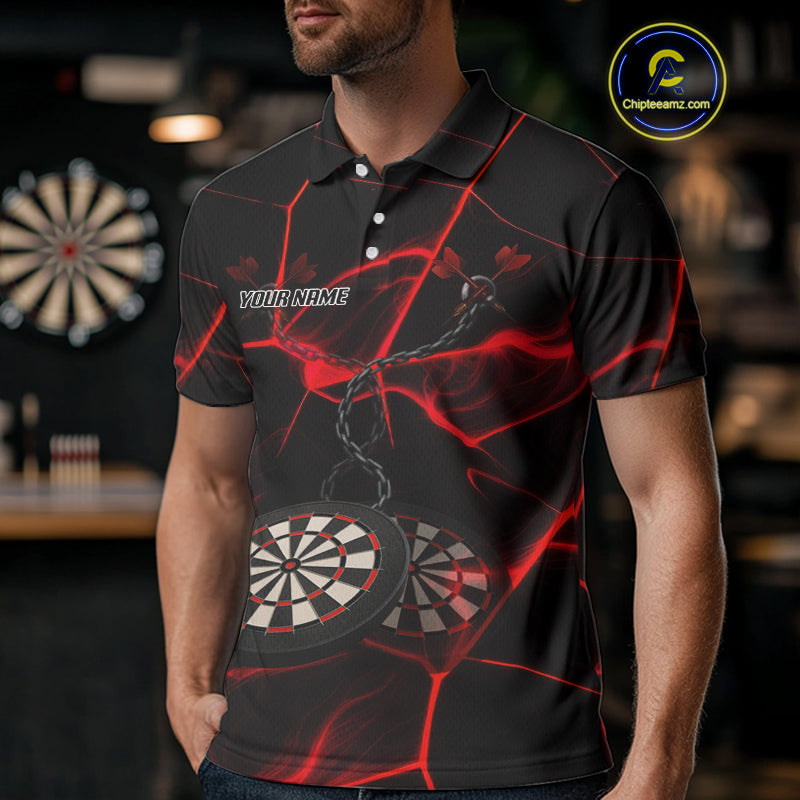 Flame Dartboard & Chains Darts Shirt For Men - Custom Name & Team Jersey | Opt1 - Red NYN0625