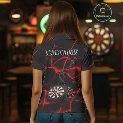 Flame Dartboard & Chains Darts Shirt For Women - Custom Name & Team Jersey | Opt1 - Red NYN0625