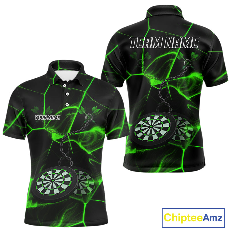 Flame Dartboard & Chains Darts Shirt For Men - Custom Name & Team Jersey | Opt3 - Green NYN0627
