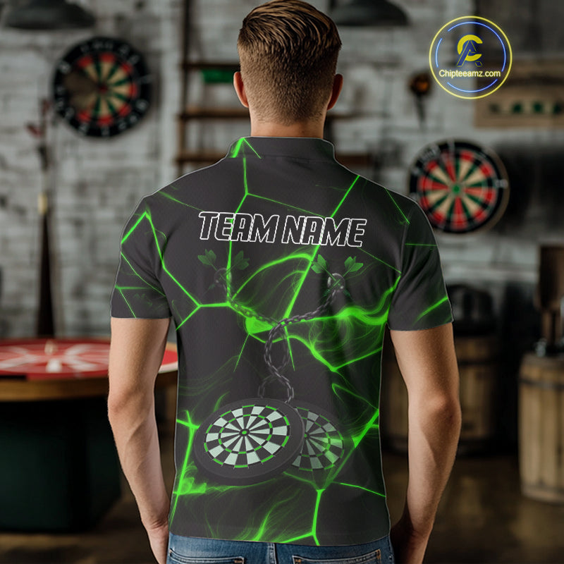 Flame Dartboard & Chains Darts Shirt For Men - Custom Name & Team Jersey | Opt3 - Green NYN0627