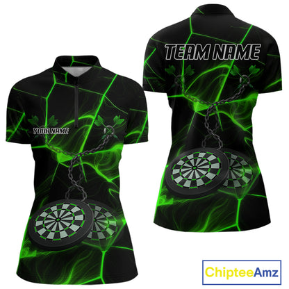 Flame Dartboard & Chains Darts Shirt For Women - Custom Name & Team Jersey | Opt3 - Green NYN0627